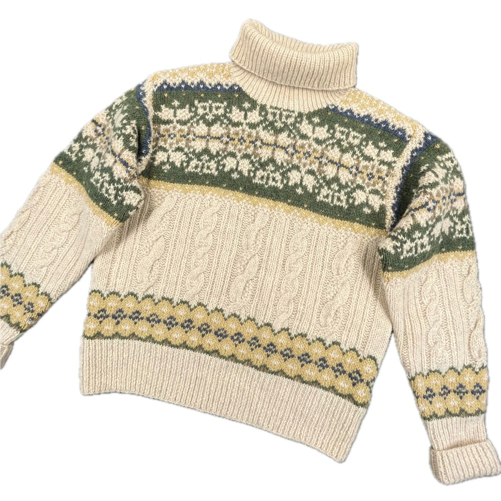 American Eagle Fair Isle Cable Knit Sweater L Cream Wool Cabin 90s Y2K Vintage